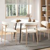 Oikiture 110cm Round Dining Table with 4x Dining Chairs Boucle White