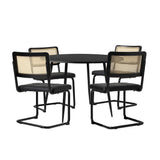Oikiture 5PCS Dining Set 1.1m Round Table and Chairs PU Leather Pad