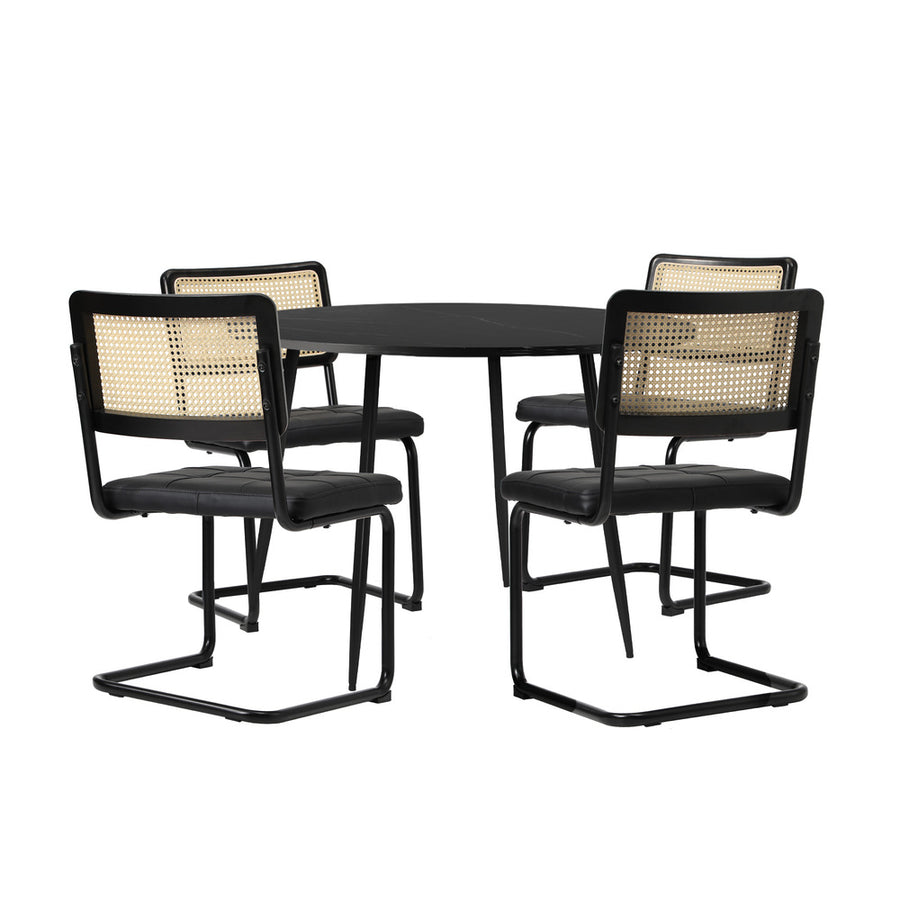 Oikiture 5PCS Dining Set 1.1m Round Table and Chairs PU Leather Pad
