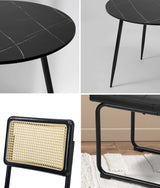 Oikiture 5PCS Dining Set 1.1m Round Table and Chairs PU Leather Pad