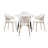 Oikiture 110cm Round Dining Table with 4PCS Chairs Sherpa Gold