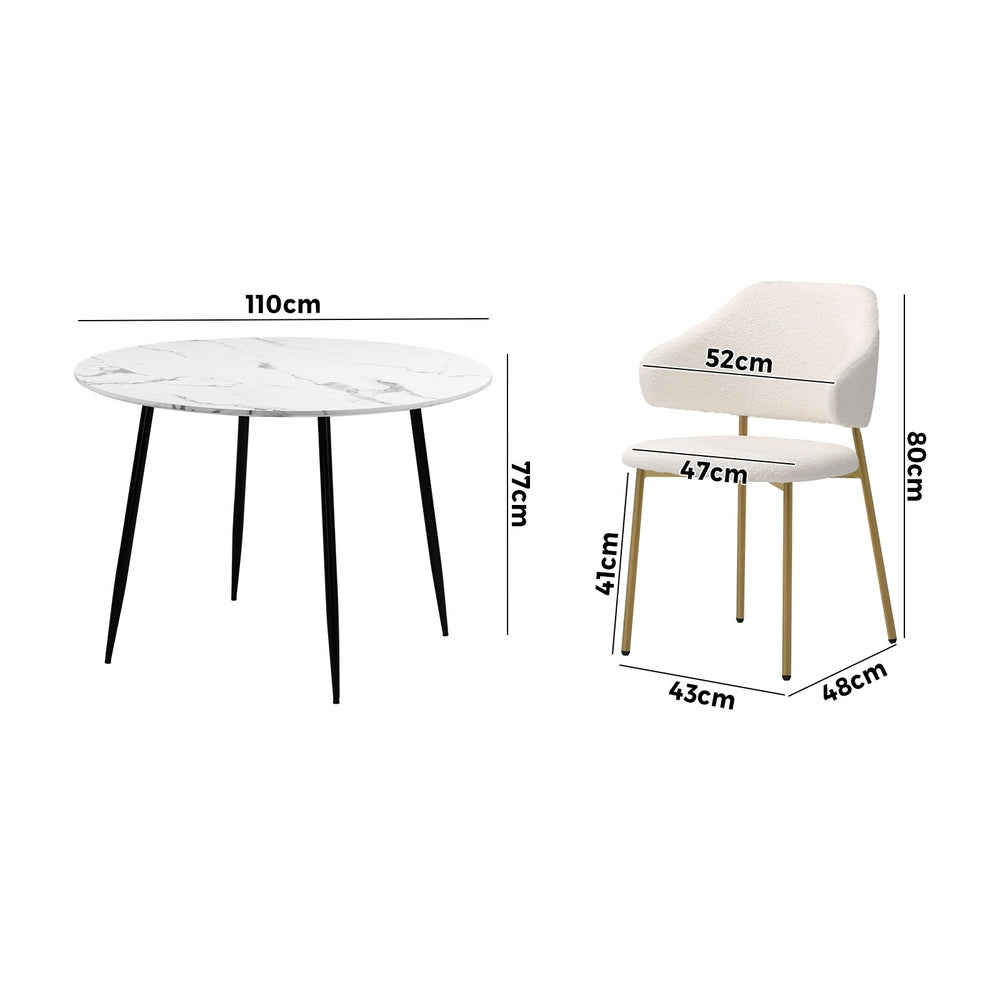 Oikiture 110cm Round Dining Table with 4PCS Chairs Sherpa Gold