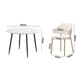 Oikiture 110cm Round Dining Table with 4PCS Chairs Sherpa Gold - Rear View