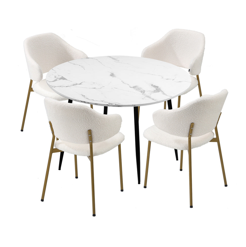 Oikiture 110cm Round Dining Table with 4PCS Chairs Sherpa Gold
