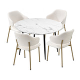 Oikiture 110cm Round Dining Table with 4PCS Chairs Sherpa Gold - Front View
