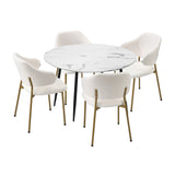 Oikiture 110cm Round Dining Table with 4PCS Chairs Sherpa Gold - Low Angle