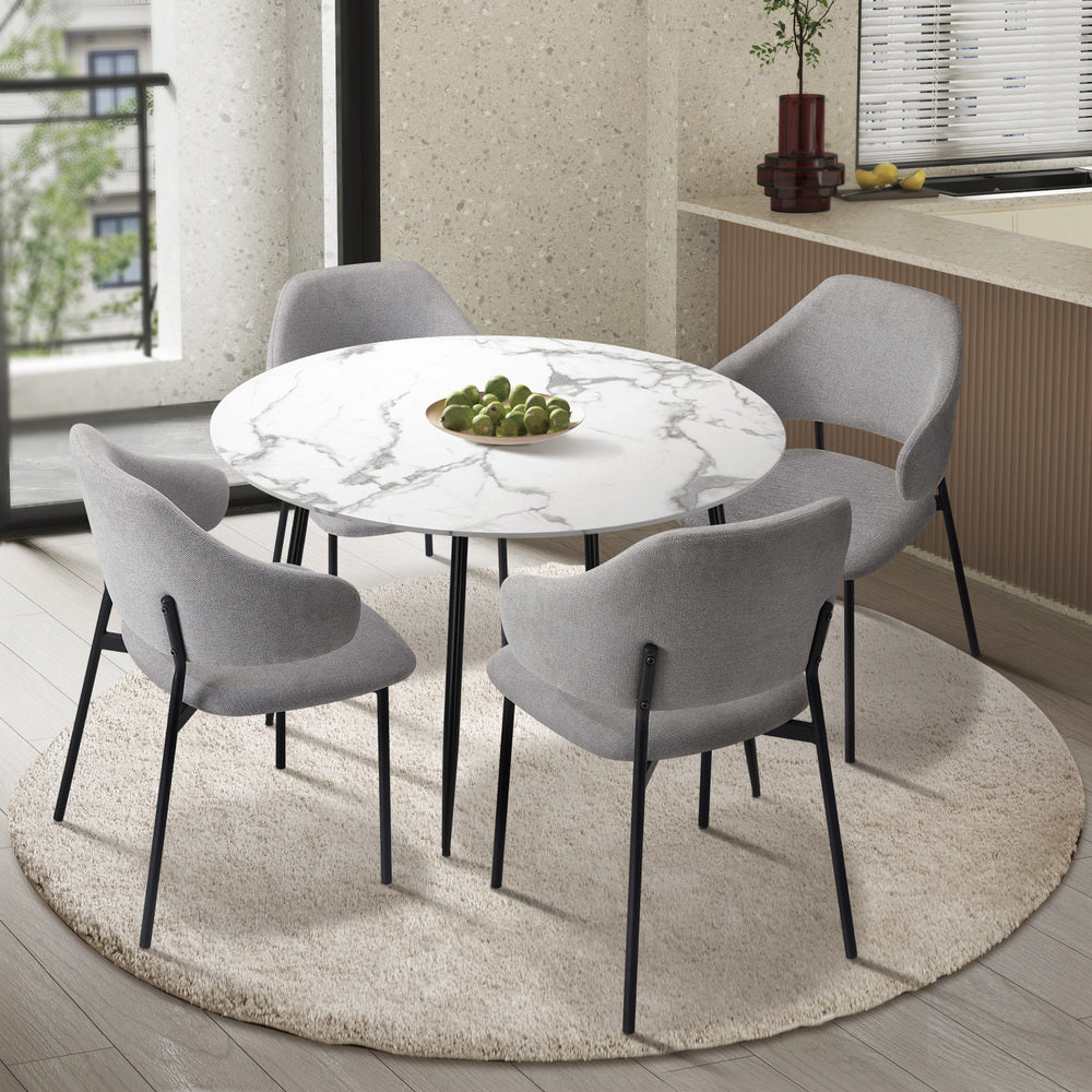 Oikiture 110cm Round Dining Table with 4PCS Chairs Fabric Grey