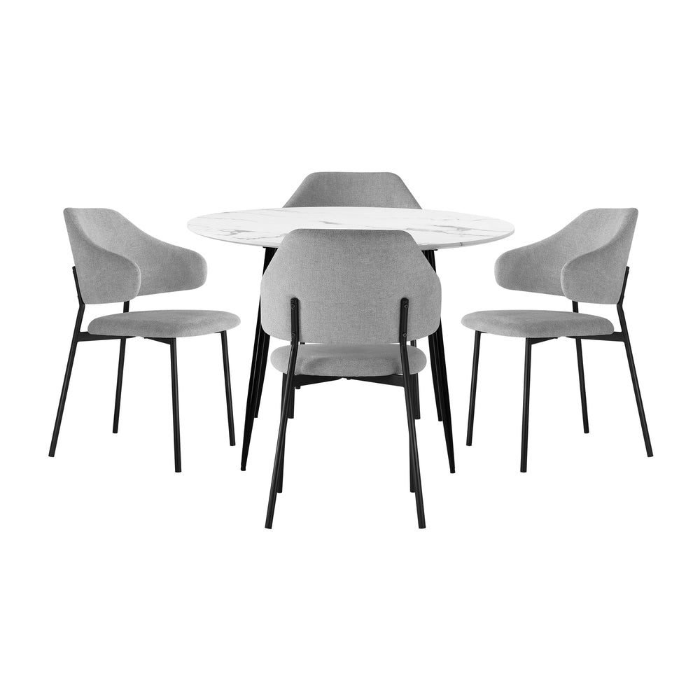 Oikiture 110cm Round Dining Table with 4PCS Chairs Fabric Grey