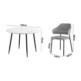 Oikiture 110cm Round Dining Table with 4PCS Chairs Fabric Grey - Top-Down View