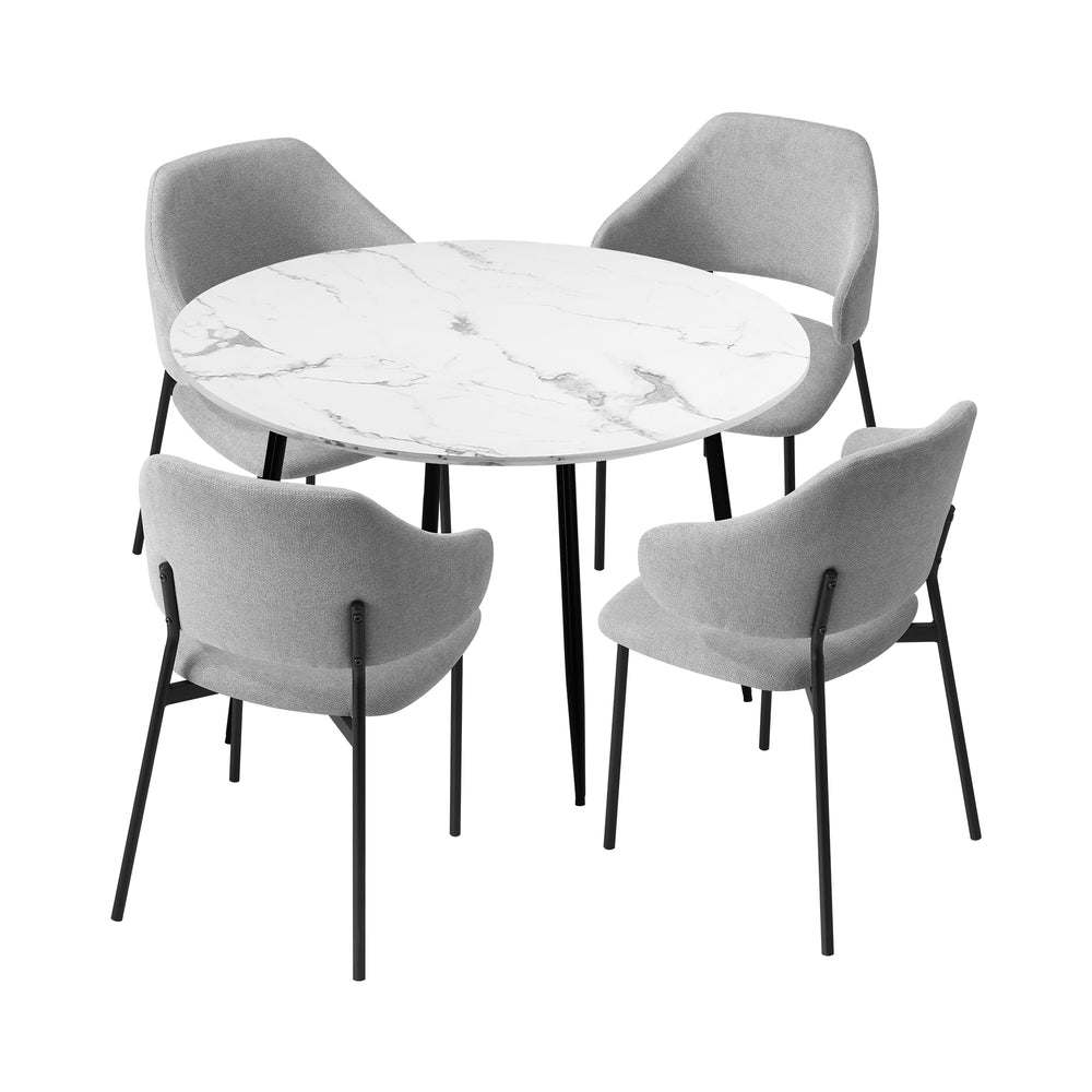 Oikiture 110cm Round Dining Table with 4PCS Chairs Fabric Grey