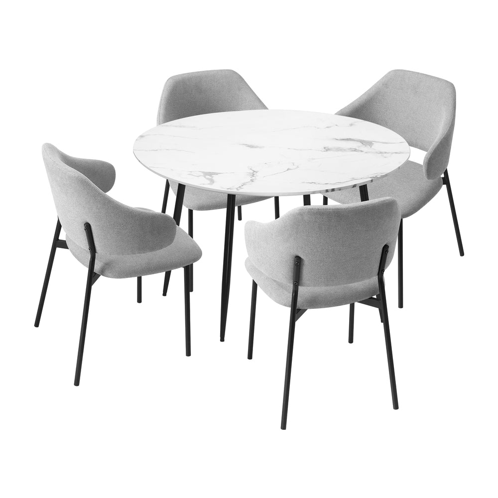 Oikiture 110cm Round Dining Table with 4PCS Chairs Fabric Grey