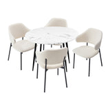 Oikiture Round Dining Table with 4PCS Chairs Sherpa White