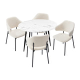Oikiture Round Dining Table with 4PCS Chairs Sherpa White