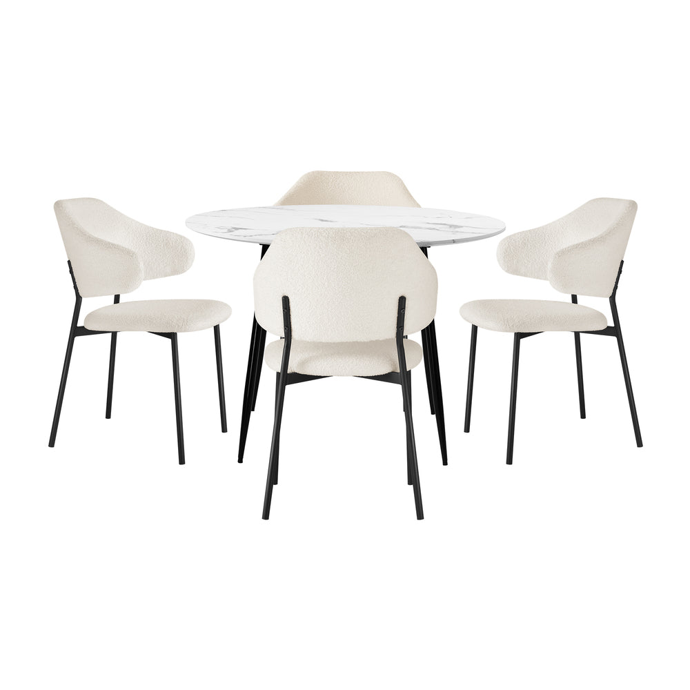 Oikiture Round Dining Table with 4PCS Chairs Sherpa White