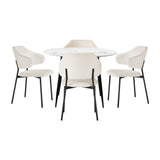 Oikiture Round Dining Table with 4PCS Chairs Sherpa White - Front View