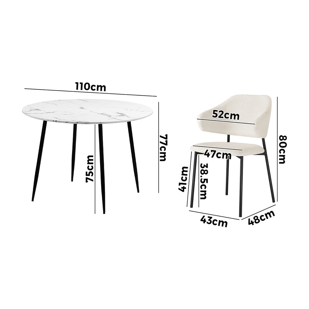 Oikiture Round Dining Table with 4PCS Chairs Sherpa White