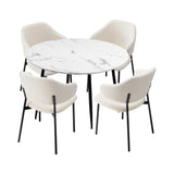 Oikiture Round Dining Table with 4PCS Chairs Sherpa White - Close-Up Angle