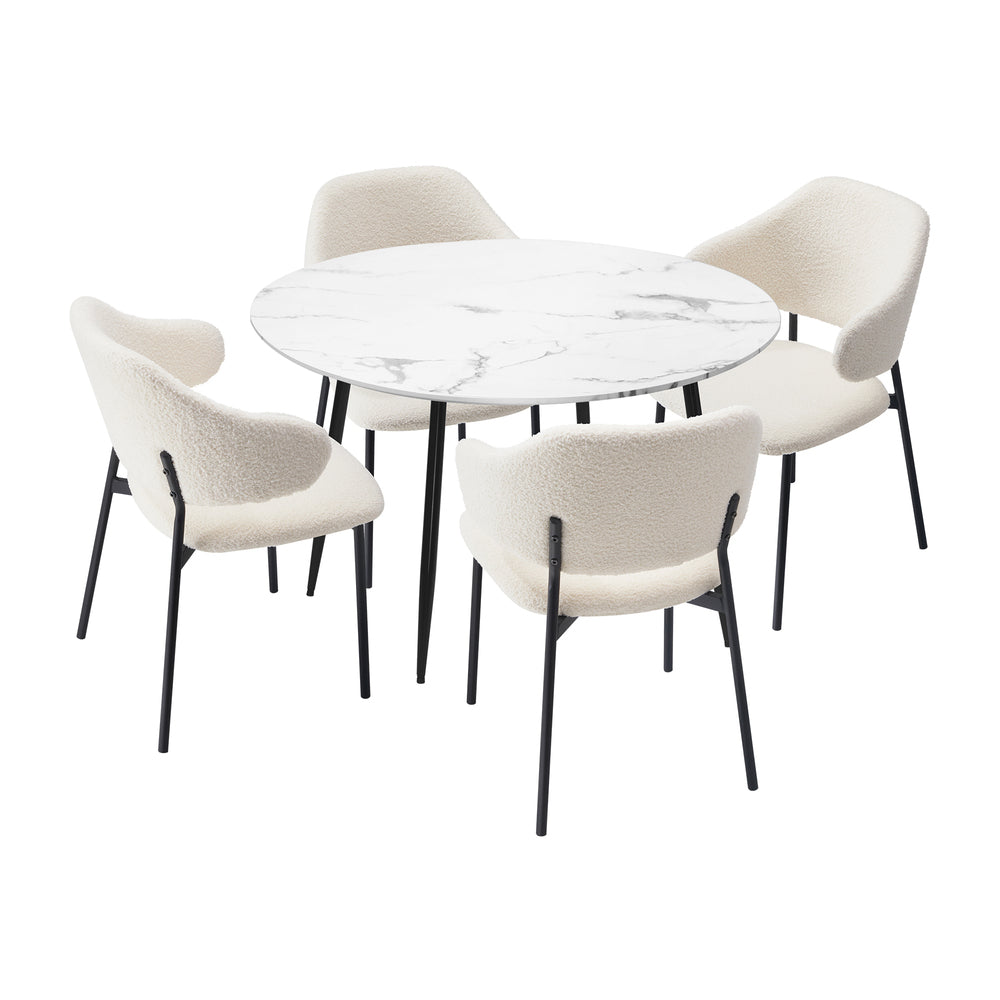 Oikiture Round Dining Table with 4PCS Chairs Sherpa White