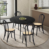 Oikiture 110cm Round Dining Table with 4PCS Dining Chairs Solid Wooden Black