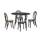 Oikiture 110cm Round Dining Table with 4PCS Dining Chairs Solid Wooden Black