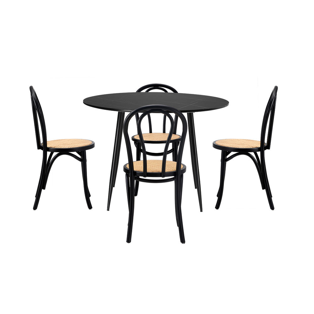 Oikiture 110cm Round Dining Table with 4PCS Dining Chairs Solid Wooden Black