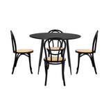 Oikiture 110cm Round Dining Table with 4PCS Dining Chairs Solid Wooden Black