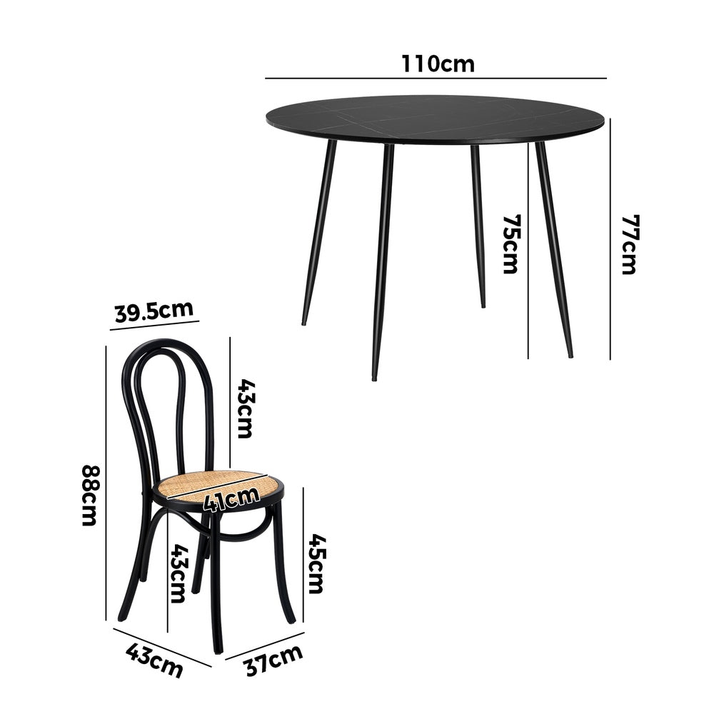 Oikiture 110cm Round Dining Table with 4PCS Dining Chairs Solid Wooden Black