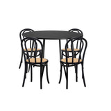 Oikiture 110cm Round Dining Table with 4PCS Dining Chairs Solid Wooden Black