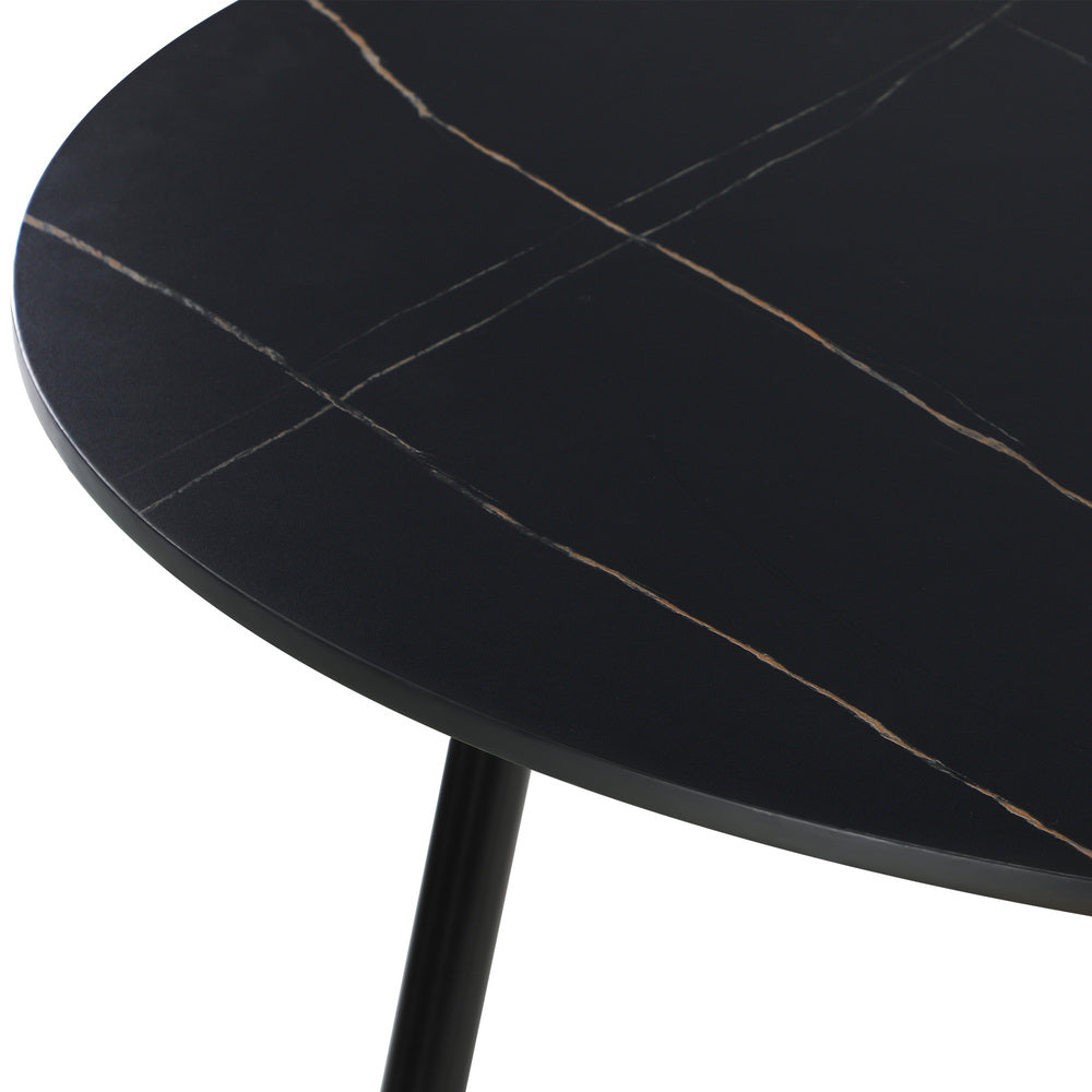 Oikiture 110cm Round Dining Table with 4PCS Dining Chairs Solid Wooden Black