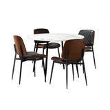 Oikiture Round Dining Table & 4PCS Dining Chairs PU Black