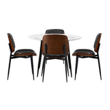 Oikiture Round Dining Table & 4PCS Dining Chairs PU Black