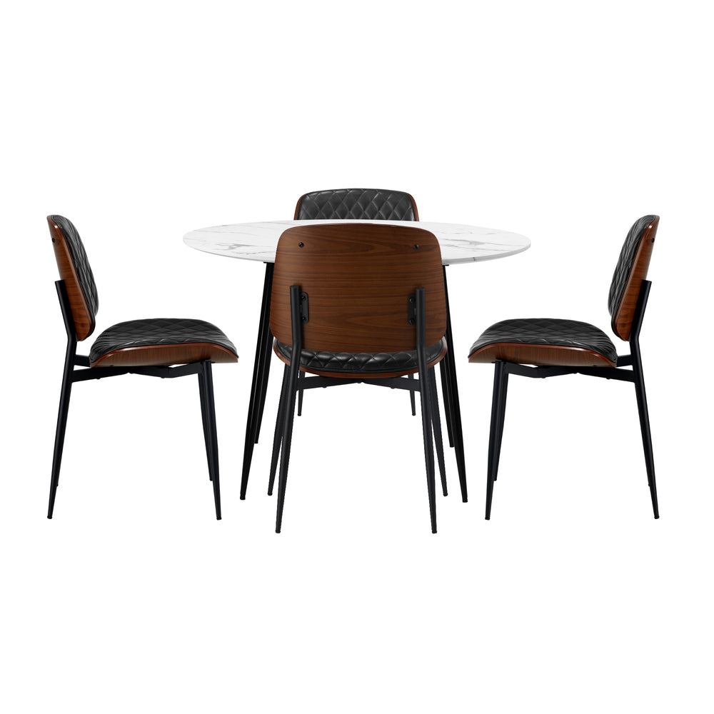 Oikiture Round Dining Table & 4PCS Dining Chairs PU Black