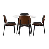 Oikiture Round Dining Table & 4PCS Dining Chairs PU Black - Side View