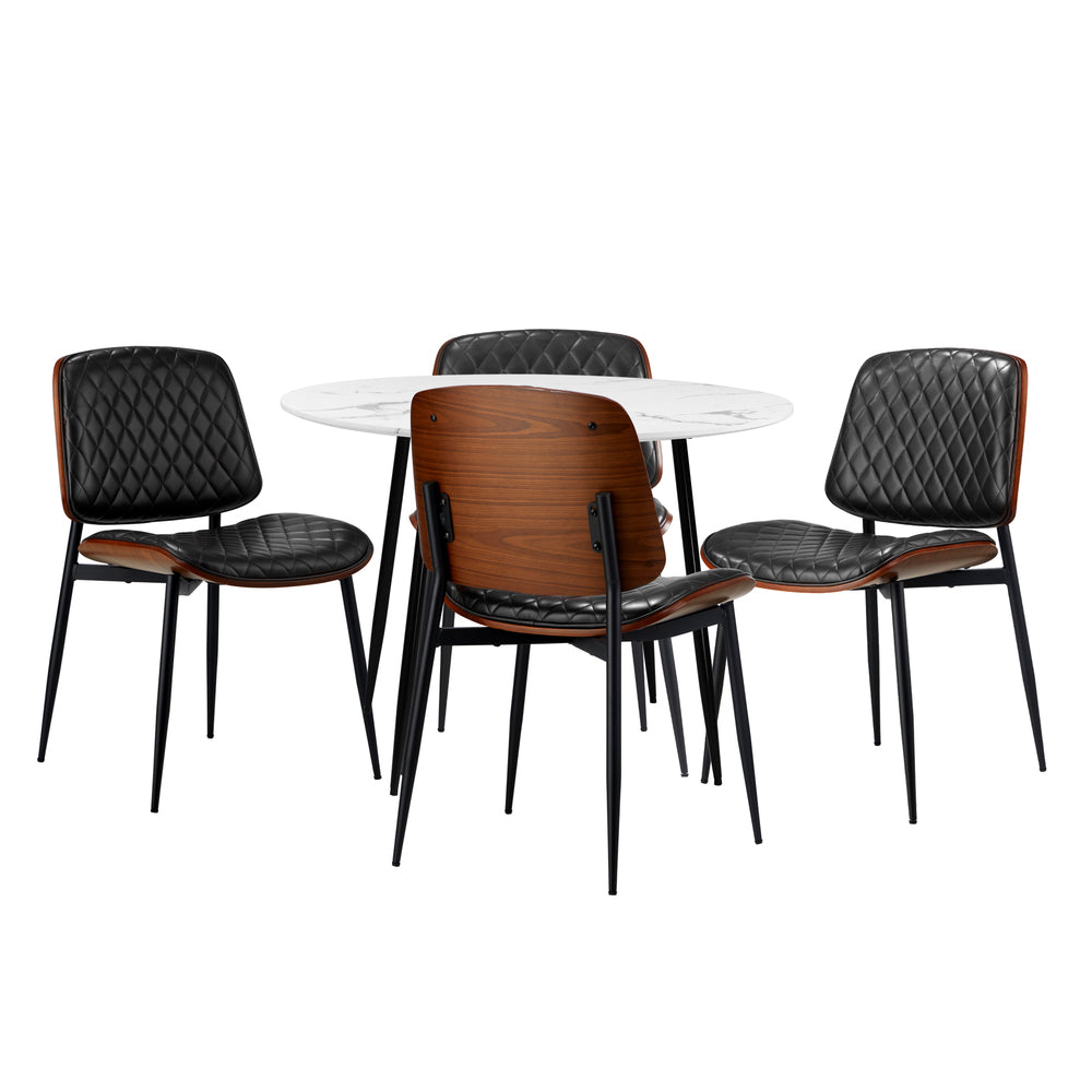 Oikiture Round Dining Table & 4PCS Dining Chairs PU Black
