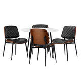 Oikiture Round Dining Table & 4PCS Dining Chairs PU Black - Rear View