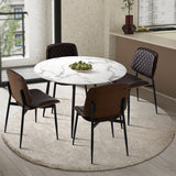 Oikiture Round Dining Table & 4PCS Dining Chairs PU Walnut