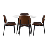 Oikiture Round Dining Table & 4PCS Dining Chairs PU Walnut
