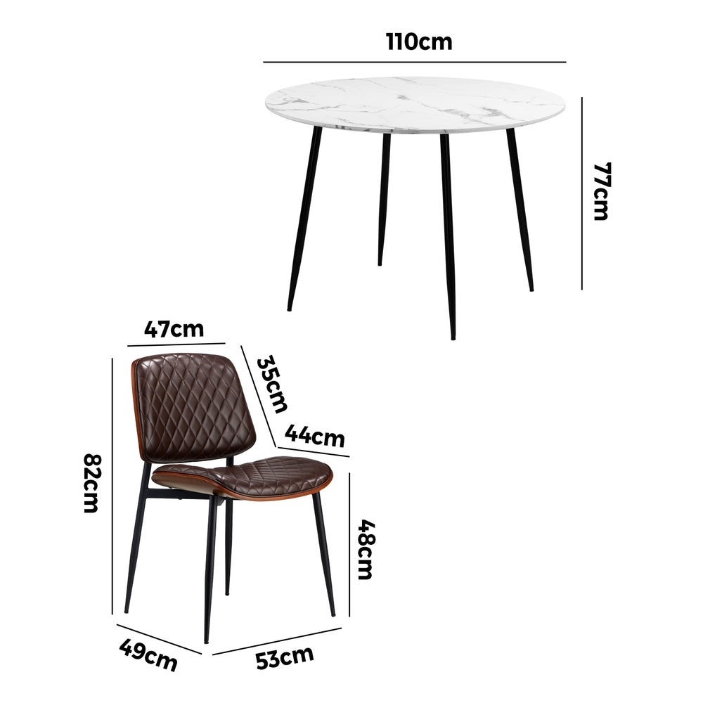 Oikiture Round Dining Table & 4PCS Dining Chairs PU Walnut