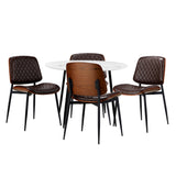 Oikiture Round Dining Table & 4PCS Dining Chairs PU Walnut - 45-Degree Angle