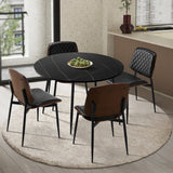 Oikiture 110cm Round Dining Table with 4PCS Dining Chairs Leather Black - Extra Image