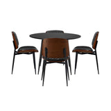 Oikiture 110cm Round Dining Table with 4PCS Dining Chairs Leather Black