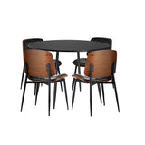 Oikiture 110cm Round Dining Table with 4PCS Dining Chairs Leather Black - Extra Image