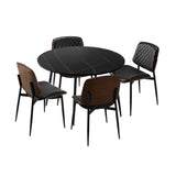 Oikiture 110cm Round Dining Table with 4PCS Dining Chairs Leather Black - Extra Image