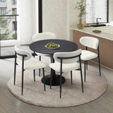 Oikiture 90cm Round Dining Table with 4x Dining Chairs Boucle Black&White - 45-Degree Angle
