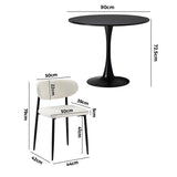 Oikiture 90cm Round Dining Table with 4x Dining Chairs Boucle Black&White - Low Angle