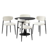 Oikiture 90cm Round Dining Table with 4x Dining Chairs Boucle Black&White