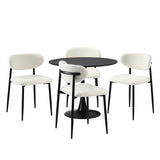 Oikiture 90cm Round Dining Table with 4x Dining Chairs Boucle Black&White - Top-Down View