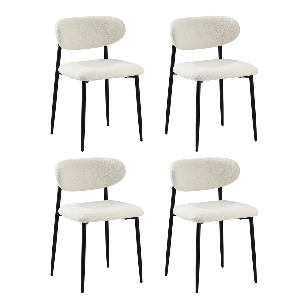 Oikiture 90cm Round Dining Table with 4x Dining Chairs Boucle Black&White