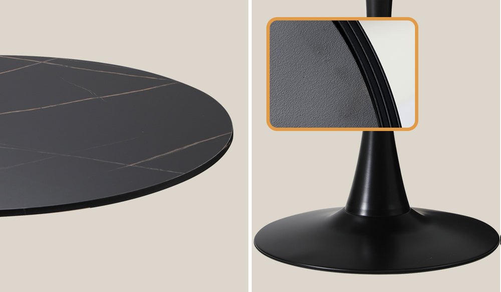 Oikiture 90cm Round Dining Table with 4x Dining Chairs Boucle Black&White