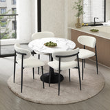 Oikiture 90cm Round Dining Table with 4x Dining Chairs Boucle White - Rear View